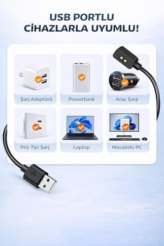 Xiaomi ile Uyumlu Mi band 8/Band 8 Pro/Band 8 Active/Band 9/Band 10 Uyumlu Akıllı Saat Usb Şarj Aleti Kablosu