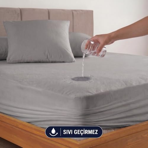 FORMEYA Gri Sıvı Geçirmez Alez - Tek-Çift Kişilik Alez - Mikrofiber Kumaş - Fitted(Yatağı Saran) Alez - Yatak Koruyucu Alez-Çarşaf(160x200)