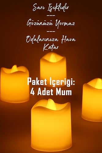Telvesse 4 Adet Mini Led Mum Seti Pilli Dumansız Alevli Ledli Dekoratif Yapay Mum Dekor Işığı (4 Adet (Mat Beyaz 4,5 cm))
