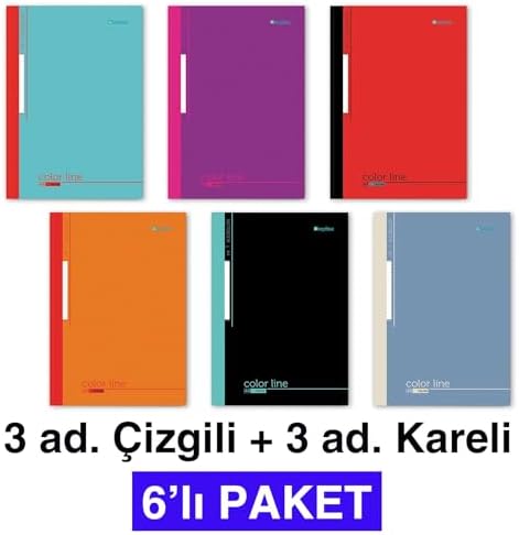 Etika A4 Dikişli Okul Defteri 6’lı Paket (3 Çizgili + 3 Kareli) – 60 Yaprak (120 Sayfa)