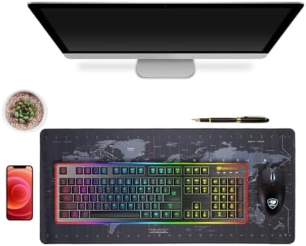 Zerfa Dünya Haritası Ekstra Büyük Genişletilmiş Kaymaz Kauçuk Oyun Mouse Pad & Klavye Masa Mat Bilgisayar Aptop için (900 mm X 400 mm X 2 mm) L Zmp253 Siyah (Dünya Haritası, 90 X 40 cm)