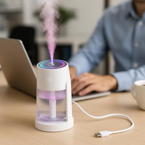 Araç İçi Hava Nemlendirici - Yıldızlı Gökyüzü, Sessiz Çalışma I LED Efektli & Taşınabilir 280 ml Hazneli