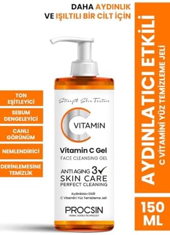 C Vitamini Yüz Temizleme Jeli, Aydınlatıcı & Arındırıcı, Cilt Canlandırıcı & Nemlendirici, Günlük Derinlemesine Temizlik, 150 ML