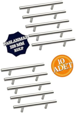 Paslanmaz Metal Kulp, Inox Dolap Çekmece Mobilya Kulbu, TV Ünitesi Yatak Odası Vestiyer Mutfak için (128 mm, Adet, 10)