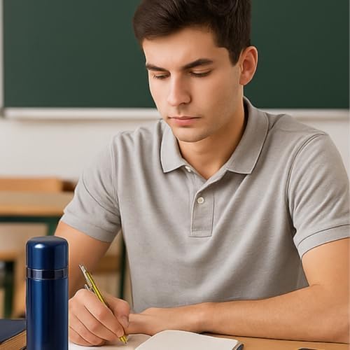 500 ml Gümüş - Mavi - Pembe Paslanmaz Çelik Termos – Çift Katmanlı Vakumlu, 24 cm, Isı Yalıtımlı Sızdırmaz Seyahat ve Ofis Matara (Mavi)