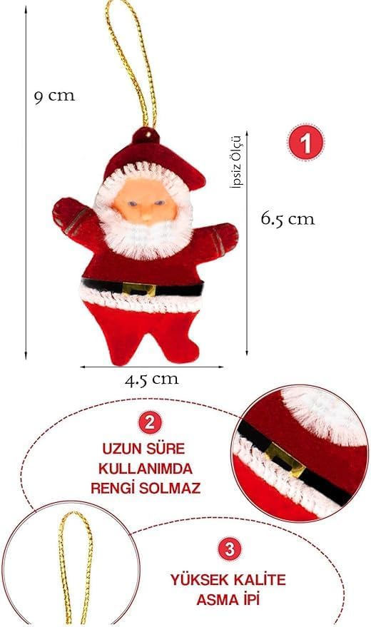 Waldern Yılbaşı Çam Ağacı Süsü Noel Baba 6'lı 6,5cm