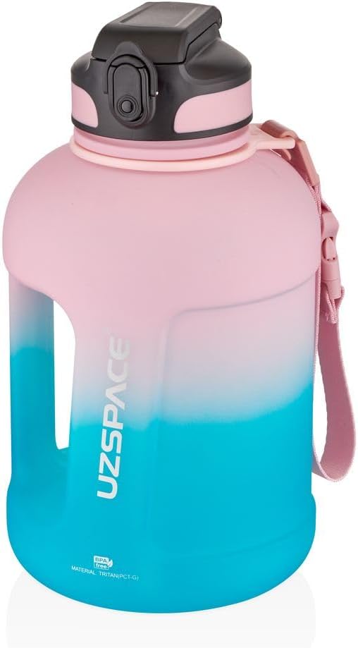 1700ml Çift Renk Pipetli Taşıma Askılı Kulplu Softtouch Motivasyon Su Matarası SM-3067-PEMBETURKUAZ