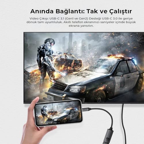 USB-C to HDMI Adaptör 0.2 Metre 4K 60Hz Type-C to HDMI Çevirici Dönüştürücü Kablo Thunderbolt 3/4 Macbook Uyumlu
