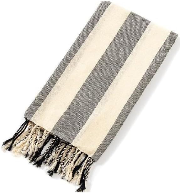 Striped Peştemal Banyo Havlusu Plaj Havlusu Siyah