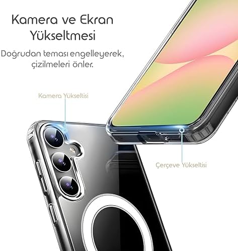 Galaxy A56 için Şeffaf Kılıf Mag-Clear Güçlü Manyetikli A56 Koruyucu Sararmaya Dayanıklı Kalın Yapılı Darbe Emici PC+TPU Hibrit Tasarım A56 Kılıfı