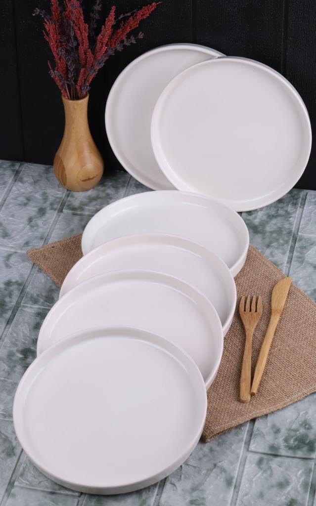 Bambum 6'lı Handmade 20 Cm Beyaz İnci Pasta Tabak Seti - Tatlı Tabağı Seti