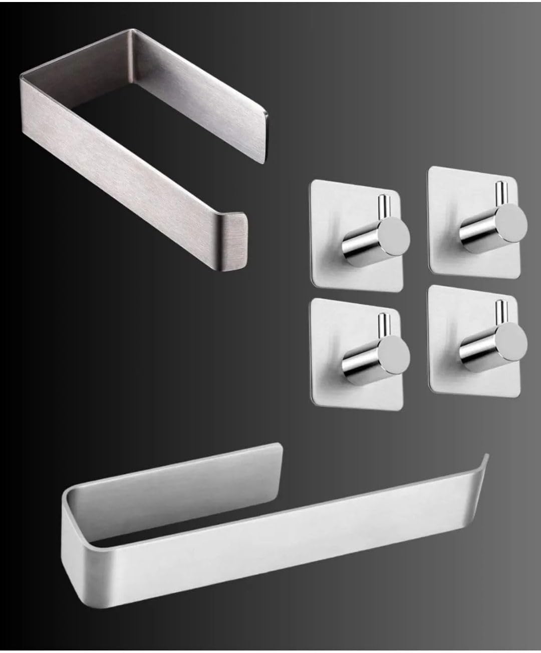 DELTAHOME Paslanmaz Çelik Yapışkanlı Havluluk 27cm - Tuvalet Kağıtlığı - 4 Adet Askılık SET