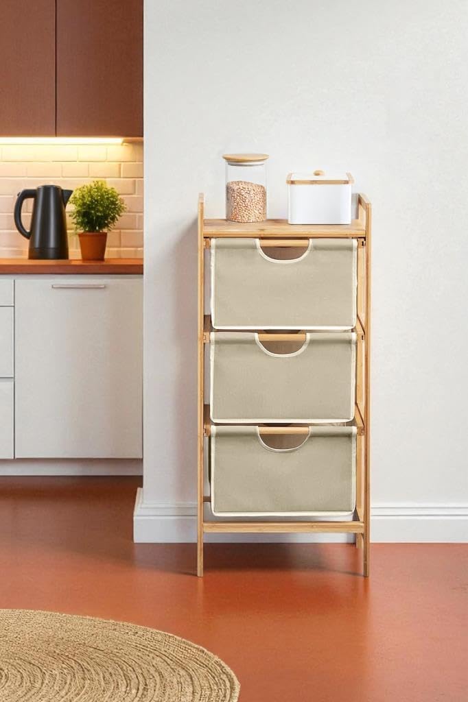 Digithome Bambu 1 Raflı 3 Çekmeceli Banyo Düzenleyici Çekmeceli Dolap Komodin DB-0039