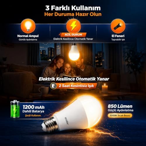 Şarjlı LED Acil Durum Ampulü 9W E27 (Sarı)