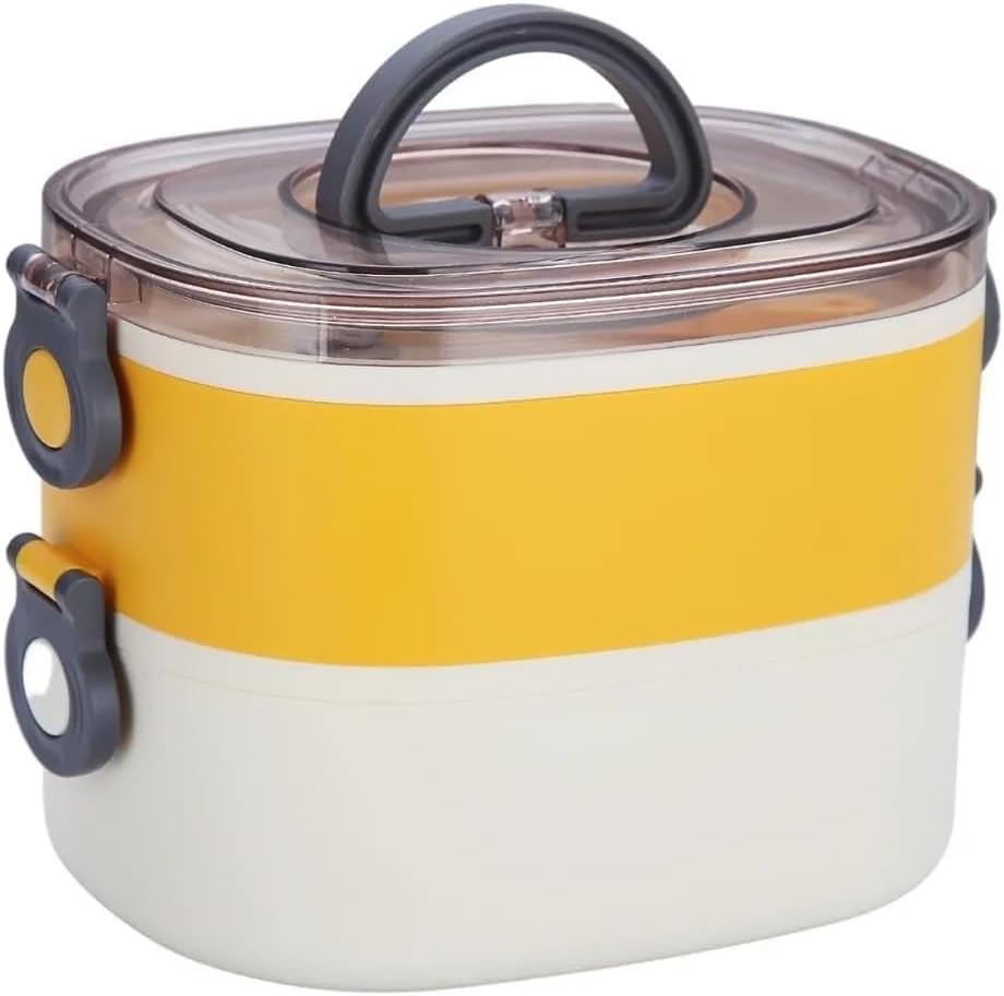Vagonlife Bento 1200ml Çift Renkli Lunchbox 2 Katlı Çelik Sefer Tası Yemek Kutusu (Sarı)