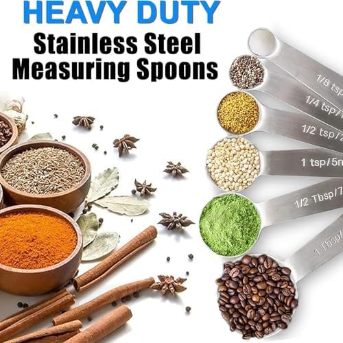 Aputue Ölçü kaşığı seti, 6'lı Set Yemek Kaşığı Ölçü Seti, Metrik ve ABD Ölçüleri ile, Premium Paslanmaz Çelik Ölçü Kaşıkları, Kuru ve Sıvı Gıdaları Ölçmek İçin Uygun, Yemek Pişirme ve Fırınlama İçin