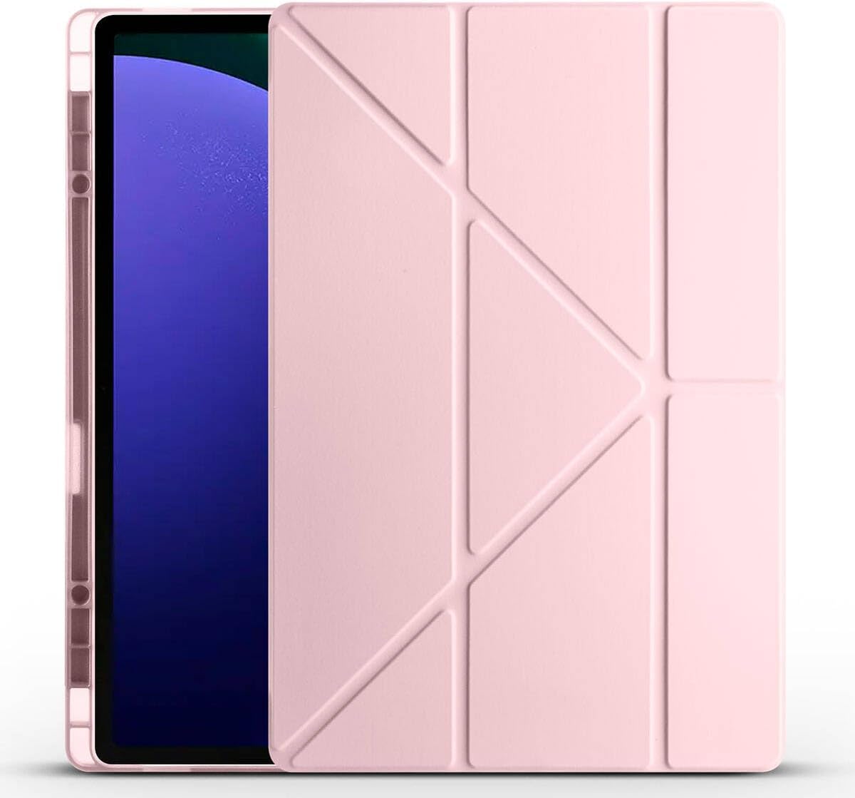 Zore Galaxy ile uyumlu Tab S10 Ultra Kılıf Zore Tri Folding Kalem Bölmeli Standlı Kılıf Rose Gold