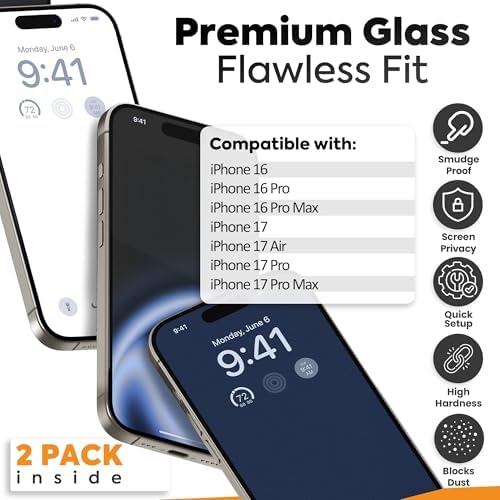 iPhone 17 Pro Max Uyumlu Ekran Koruyucu - 9H Temperli Cam, Gizlilik Filtreli, 2’li Paket