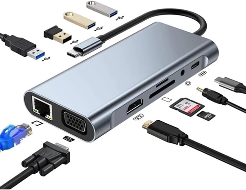 Plentiful TYPE-C Hub 11in1 USBC 4K HDMI,VGA,USB3.0,Ethernet,SD/TF AUX Macbook Pc Çoklayıcı Çevirici Dönüştürücü