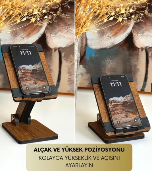 VIGO WOOD Eğim ve Yükseklik Ayarlanabilir Telefon Standı (Ceviz)