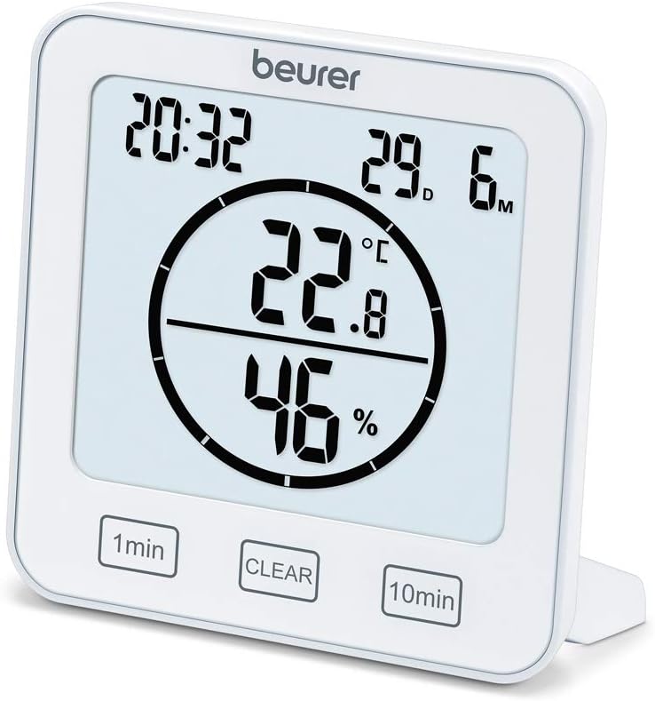 Beurer HM 22 termal higrometre, oda iklimi kontrolü, sıcaklık ve bağıl nem ölçümü, zamanlayıcı ve sinyal sesli, beyaz