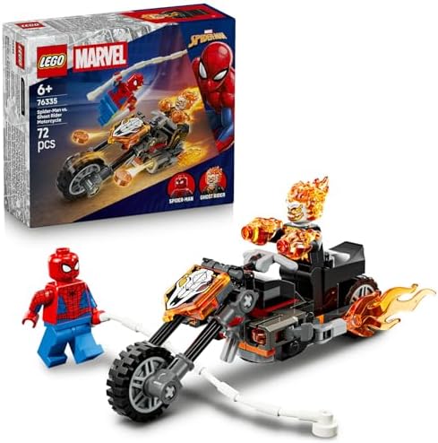 Örümcek Adam, Ghost Rider Motosikletine Karşı 76335-6 Yaş ve Üzeri Çocuklar için Örümcek Adam ve İskelet Ghost Rider Minifigürleri İçeren Oyuncak Yapım Seti, Hediye Fikri (72 Parça)