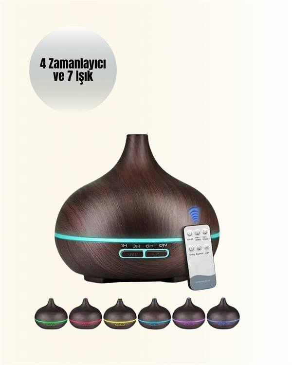 Sessiz Çalışan Aromaterapi Difüzörü – 4 Zaman Ayarlı, 7 Renkli Işık Seçeneği