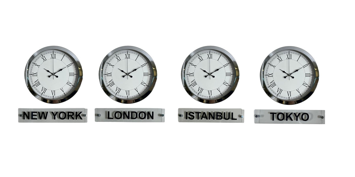 Krom Series 36 Cm Metal Tabelalı Dünya Saatleri Seti