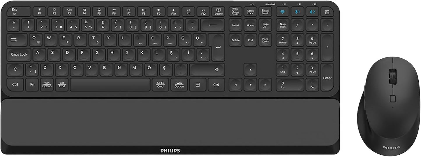 Philips SPT6607 Bluetooth Kablosuz Dual Mod 2.4GHz + 2 Kanallı Türkçe Q Klavye & Mouse Set Siyah