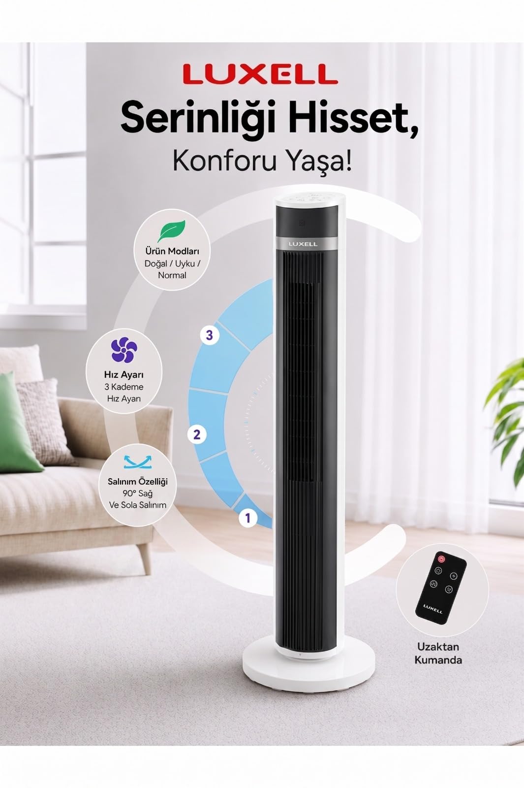 Luxell LXF-260 W Beyaz Kule Vantilatör