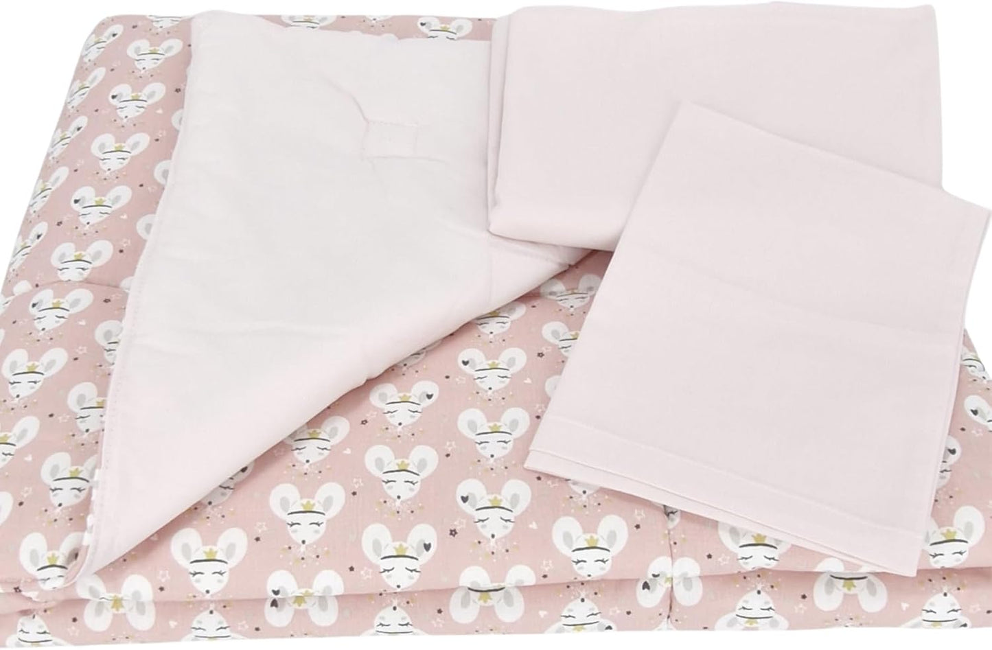 Bebek El Yapımı Fare Desenli Yorgan Çarşaf Ve Yastıklı Üçlü Set (Desen 1)
