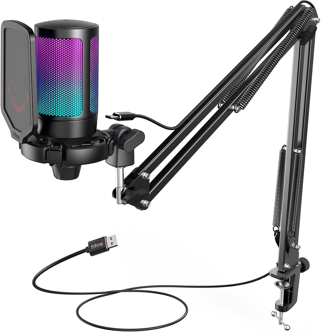 Fifine Ampligame A6T Twitch - Youtuber - Gamer - Tiktok - Yayıncı USB Mikrofon Seti (Siyah)