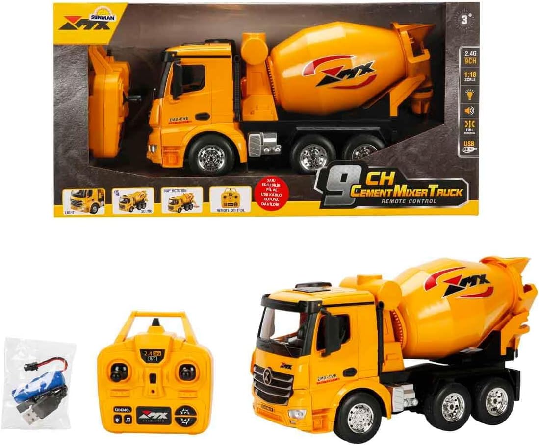 1:18 Sesli ve Işıklı USB Şarjlı Uzaktan Kumandalı Beton Mikseri 30 cm