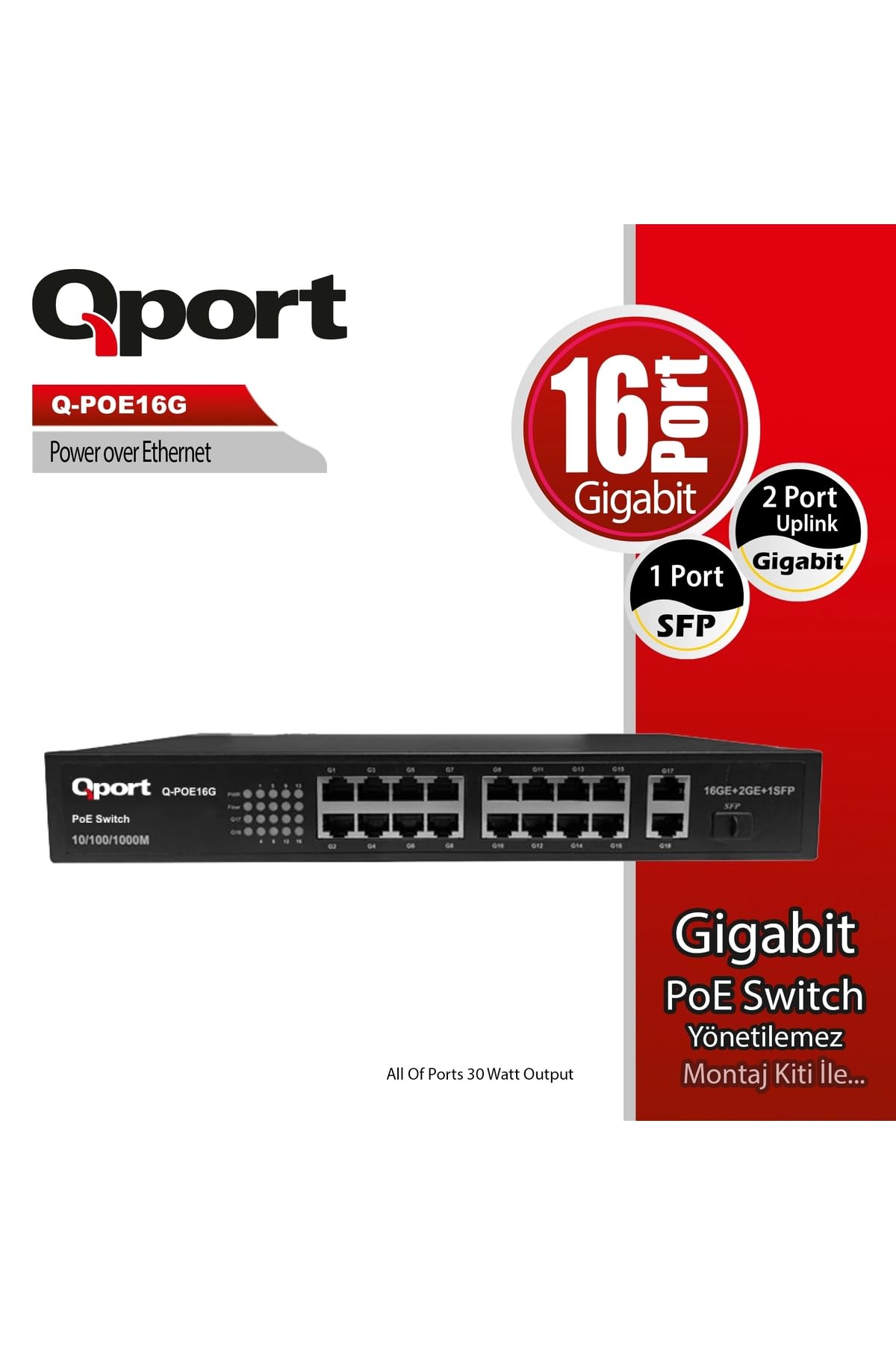 Qport Q-poe16g 16 Port Gıgabıt + 2 Port Gıgabıt Uplınk Poe Swıtch