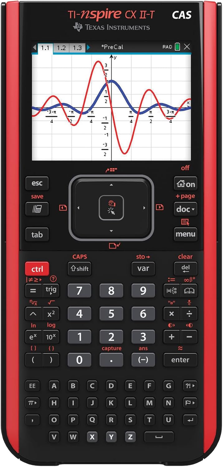Texas Instruments TI-Nspire CX II-T CAS grafik hesap makinesi (800 fonksiyon, renkli gösterim, 3D ekran) siyah kırmızı