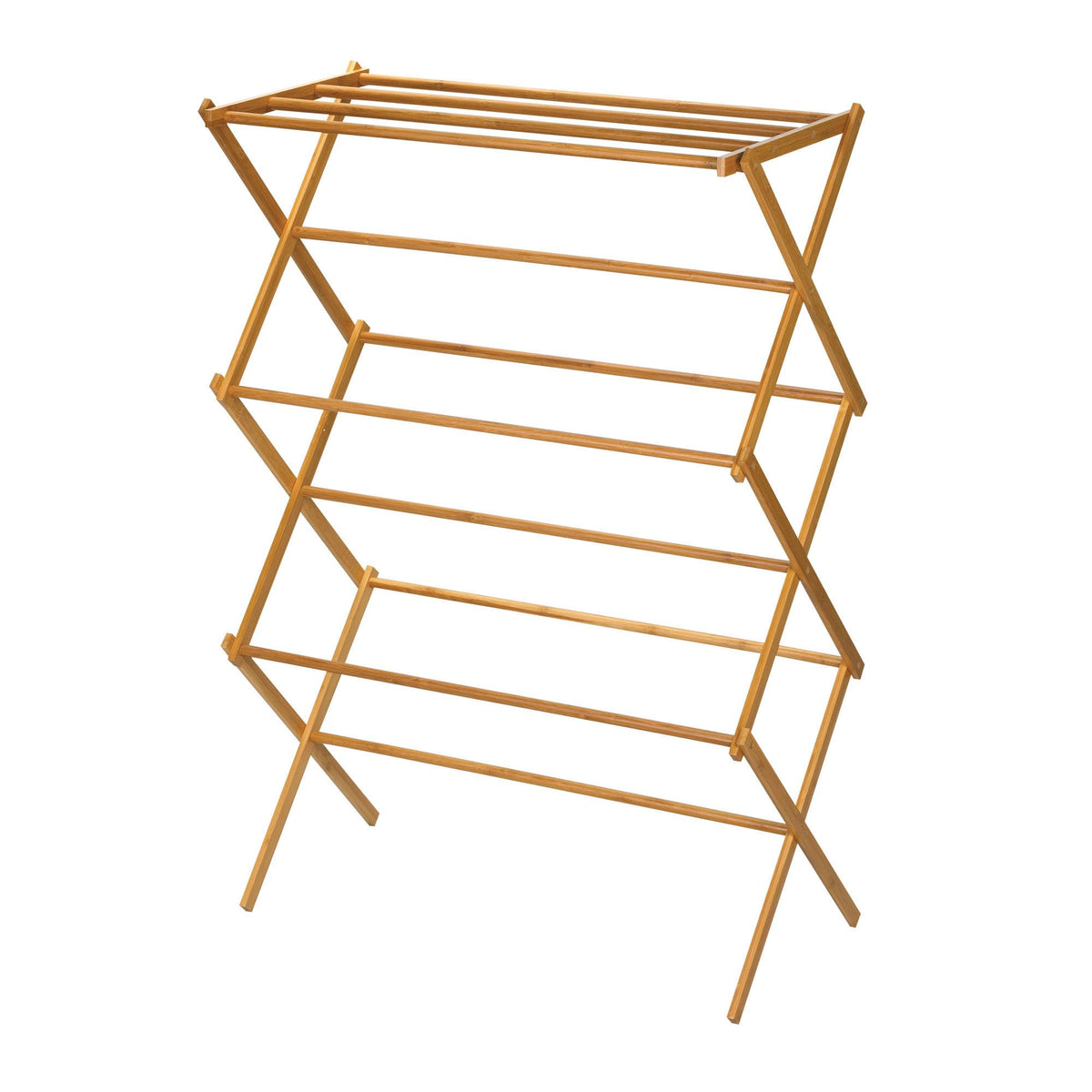 Household Essentials Bambu katlanır elbise kurutma rafı, lüks çamaşır rafı, 11 dübelli, çevre dostu, sağlam çerçeve, düz kurutma rafı