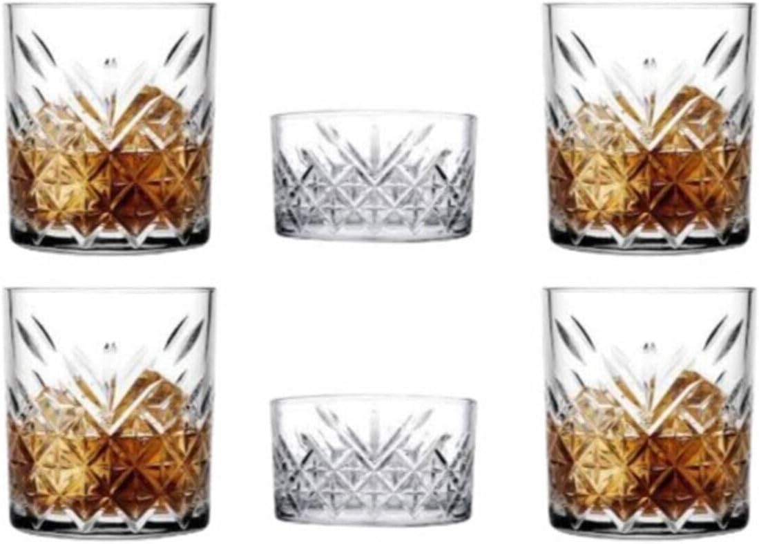 Paşabahçe 4 Adet Lüx Viski Bardağı Timeless Kristal Dekorlu Bardak 345Cc Ve 2 Adet Çerezlik Takımı