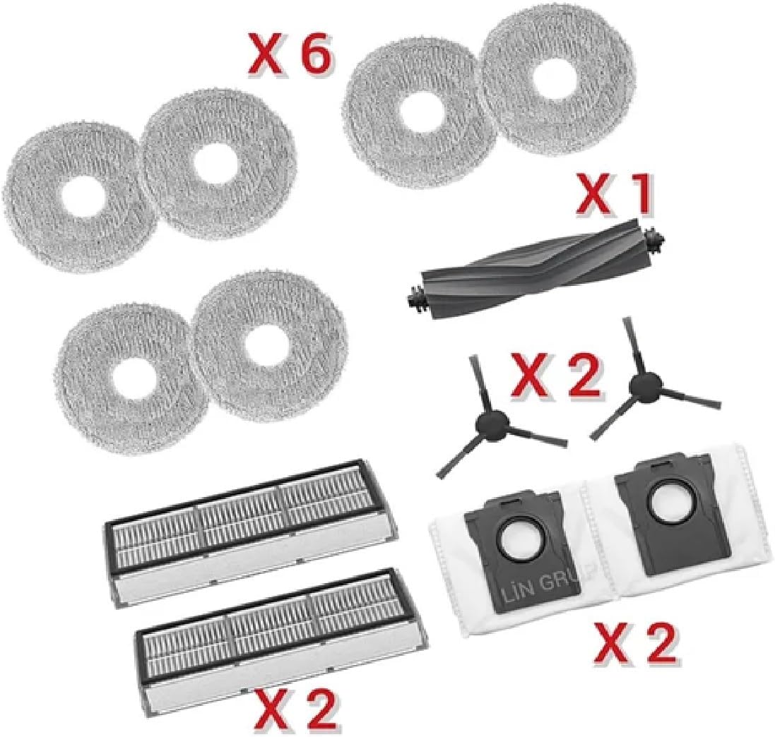 Dreame D20 Ultra ile Uyumlu Yedek Parça Seti, 6 Mop Pedi, 2 Fırça, 2 HEPA Filtre, 1 Ana Fırça
