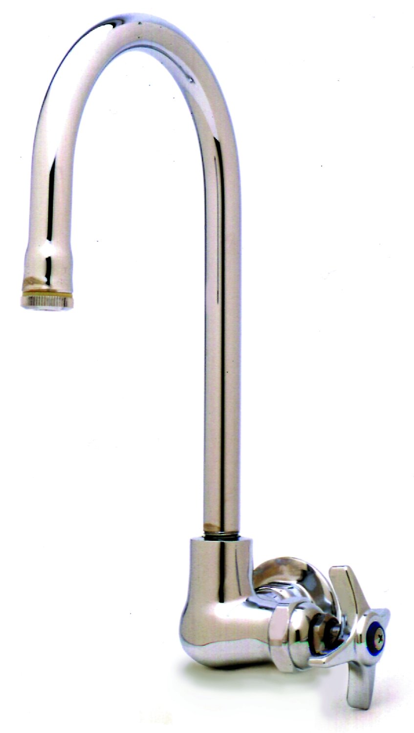 T&S Brass B-0310 Tek Kiler Bataryası, Duvara Monte, Sert Kaz Boyu, Dört Kollu Kol, 1/2-İnç Npt Dişi Giriş