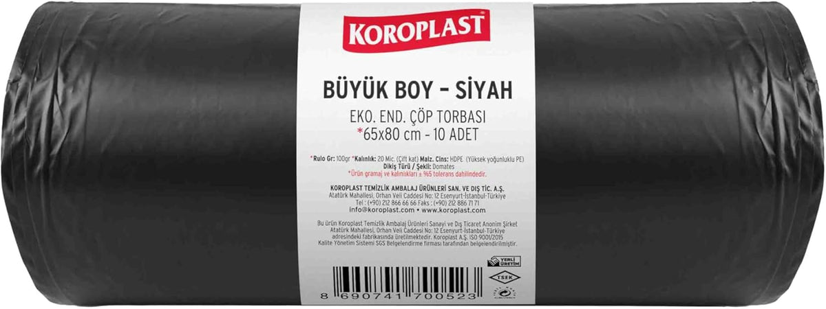 Ekonomik Endüstriyel Büyük Siyah Çöp Torbası 10’lu 65×80 cm, Kalın & Dayanıklı, Çift Katlı, Geri Dönüştürülebilir Atık Torbası; Restoran, Fabrika, İnşaat, Ofis ve Depo İçin Güçlü Çöp Poşeti