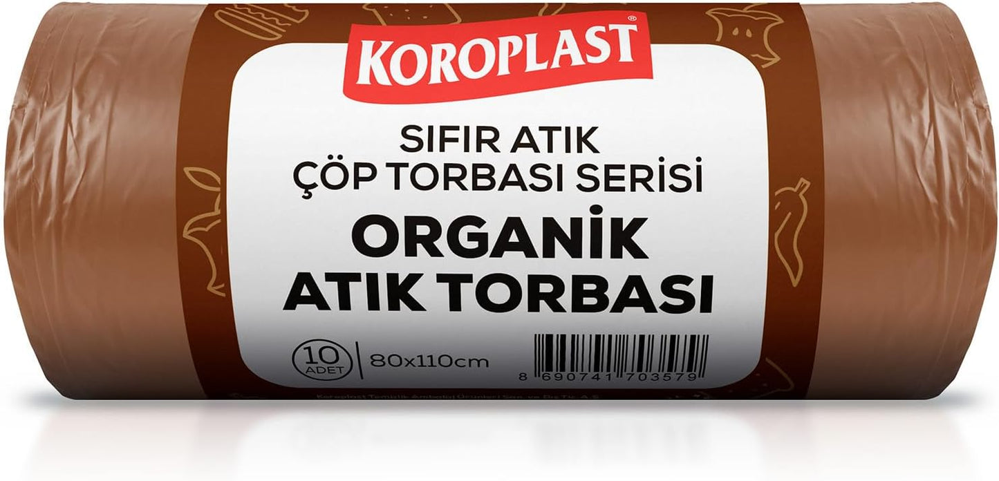 Organik Atıklar Çöp Torbası 10'lu 80×110 cm, Yırtlımaz&Sızdırmaz, Geniş Kapasite, Çift Katlı, Geri Dönüştürülebilir Çöp Poşeti, Mutfak, Bahçe, Restoran, Okul, Yurt, Piknik alanı, Kamp alanı