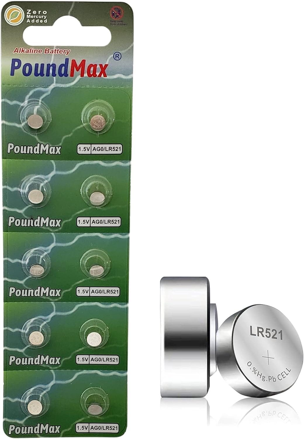 PoundMax 10 Adet AG0 (LR521,LR63,379) 1.5V alkalin düğme pil