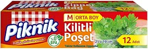 Piknik Orta Boy Kilitli Buzdolabı Poşeti 12li