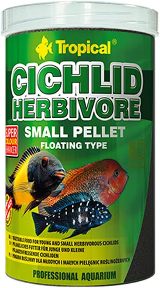 Tropical Cichlid Herbivore Pellet Otobur Cichlid için Balık Yemi Small 1000 Ml 360 Gr