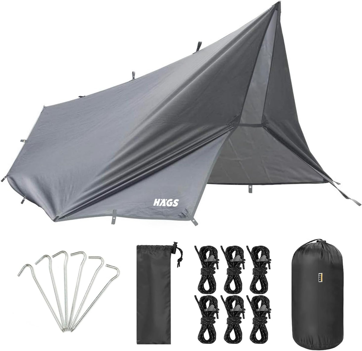 Haegs Su Geçirmez Tarp Tente Gölgelik Örtü, 4 Mevsim Taşınabilir Örtü Branda Outdoor Açık Hava Kamp Seyahat Tente Branda Barınak Yağmurluk, Güneşlik Karavan Yan Gölgelik Çadır 300x300 cm- Gri
