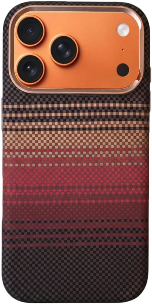 iPhone 17 Pro ile uyumlu Kapak M-Safe Şarj Özellikli İnce Yapılı Karbon Kevlar Kılıf - Kahverengi