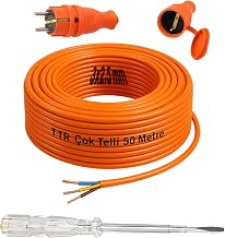 Seyyar 50 Metre Uzatma Kablosu TTR CCA Telli 3x2.5 mm Elektrik Kablo Kontrol Kalem Dişi Erkek Fiş
