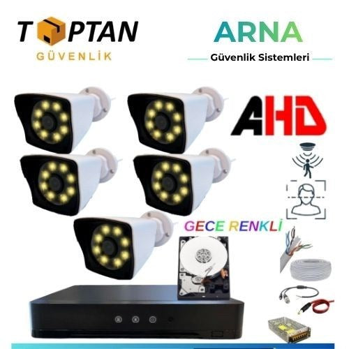 5 Kameralı 2 Mp 1080 P 3.6 mm Geniş Açılı 250 GB Hard Disk Dahil Güvenlik Kamera Seti