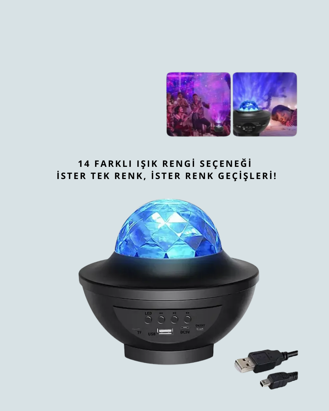 Müzik Ritimli Işık Değişimi & Dönen Dalga Efekti – Galaxy Projektör