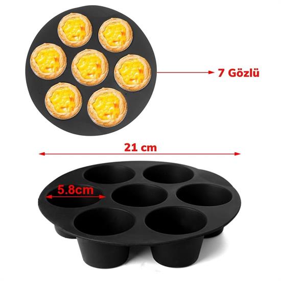 7 Gözlü Silikon Çok Amaçlı Airfryer Muffin Cupcake Kek ve Çörek Pişirme Kalıbı (5643)